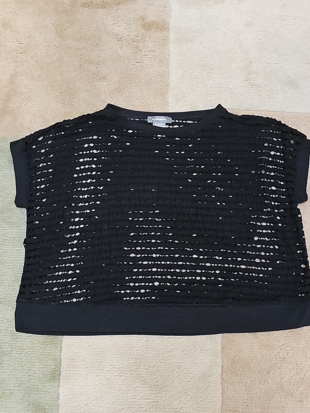 Alembika Black Knit Mesh Short-Sleeve Top - Stylish Layering Tee